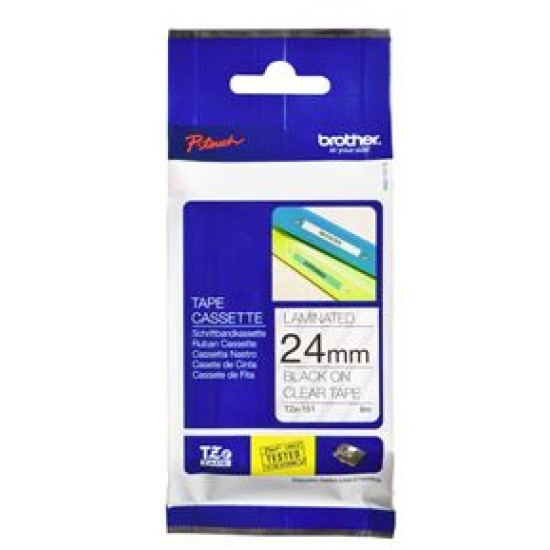 Brother TZe-151 24mm x 8m Black on Clear Tape